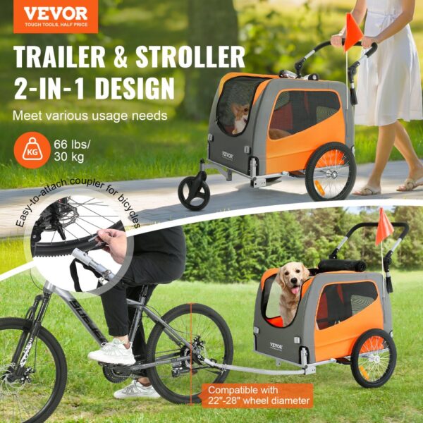 VEVOR Hunde-Fahrradanhänger, trägt bis zu 30 kg, 2-in-1-Fahrradträger für Haustier-Kinderwagen, einfach zusammenklappbarer Wagenrahmen mit Schnellspannrädern, universeller Fahrradkupplung, Reflektoren – Bild 2 VEVOR Hunde-Fahrradanhänger, trägt bis zu 30 kg, 2-in-1-Fahrradträger für Haustier-Kinderwagen, einfach zusammenklappbarer Wagenrahmen mit Schnellspannrädern, universeller Fahrradkupplung, Reflektoren – Bild 2