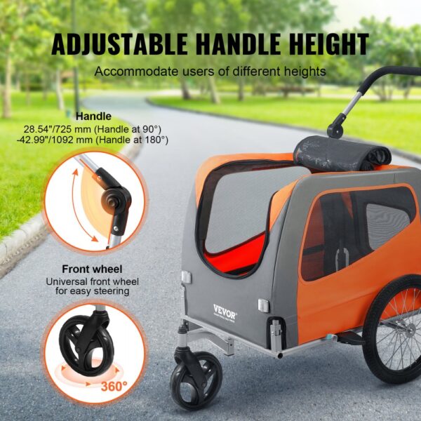 VEVOR Hunde-Fahrradanhänger, trägt bis zu 30 kg, 2-in-1-Fahrradträger für Haustier-Kinderwagen, einfach zusammenklappbarer Wagenrahmen mit Schnellspannrädern, universeller Fahrradkupplung, Reflektoren – Bild 3 VEVOR Hunde-Fahrradanhänger, trägt bis zu 30 kg, 2-in-1-Fahrradträger für Haustier-Kinderwagen, einfach zusammenklappbarer Wagenrahmen mit Schnellspannrädern, universeller Fahrradkupplung, Reflektoren – Bild 3