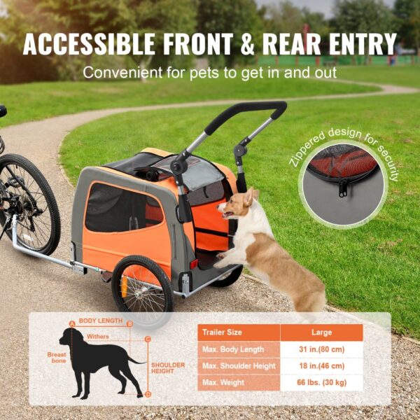 VEVOR Hunde-Fahrradanhänger, trägt bis zu 30 kg, 2-in-1-Fahrradträger für Haustier-Kinderwagen, einfach zusammenklappbarer Wagenrahmen mit Schnellspannrädern, universeller Fahrradkupplung, Reflektoren – Bild 5 VEVOR Hunde-Fahrradanhänger, trägt bis zu 30 kg, 2-in-1-Fahrradträger für Haustier-Kinderwagen, einfach zusammenklappbarer Wagenrahmen mit Schnellspannrädern, universeller Fahrradkupplung, Reflektoren – Bild 5