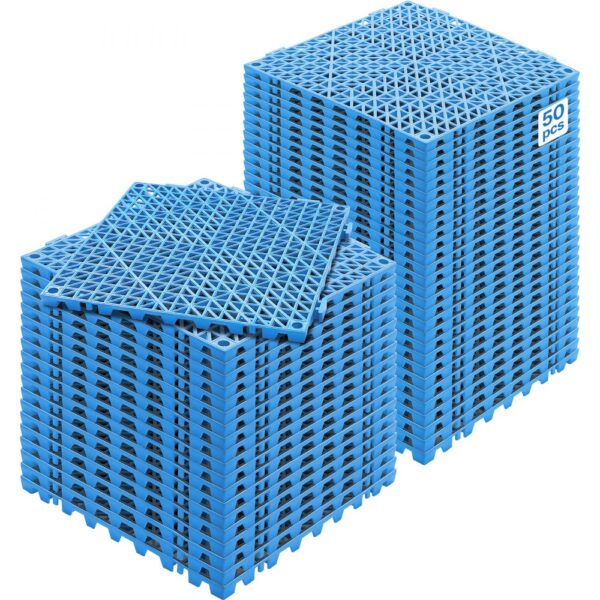 VEVOR Ineinandergreifende Fliesen 50 Stk. Bodenfliesen Drainage-Bodenfliesen, Bodenfliesen 30 x 30 cm Außenbereich Quadratische Bodenfliesen Terrasse PVC Bodenfliesen Badezimmer, Pool, Toilette, Blau