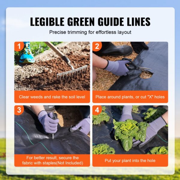 VEVOR 108g/m² Unkrautvlies Gartenvlies gegen Unkraut 0,9x15,2m Unkrautfolie aus PP Wasserdurchlässig Reißfest Korrosionsbeständig Unkrautflies 620/750N Zugfestigkeit Unkrautschutz Bodengewebe – Bild 5
