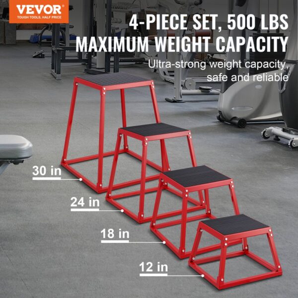 VEVOR 4-teilige Plyometrische Sprungboxen, 305/458/609/762 mm Plyometric Box Rot, Rutschfestes Fitness-Übungs-Step-Up-Box-Set für Heim-Fitness-Training, Konditions-Krafttraining, Jump Training Tragbar – Bild 2