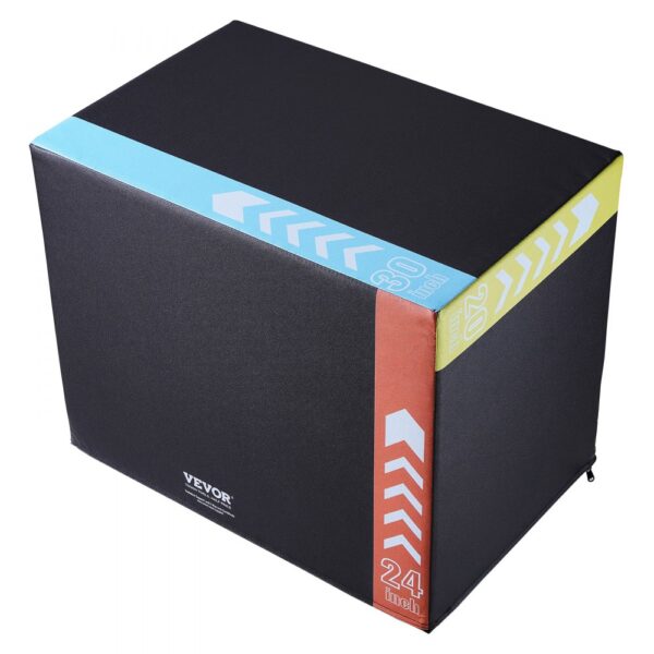 VEVOR 3-in-1-Plyometrische Sprungbox 30/24/20-Zoll-Baumwoll-Plyobox, 200 kg Gewichtstragfähigkeit, Rutschfeste Fitnessübungs-Step-Up-Box für Heimtraining, Sprungkrafttraining Schwarz Einstellbare Höhe