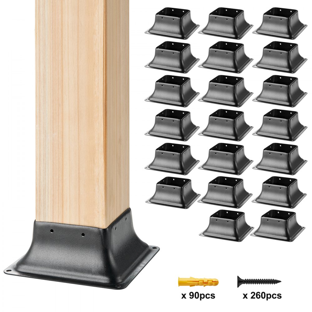 VEVOR 20er-Set Aufschraubhülse 153 x 153 x 62 mm Pfostenträger Kohlenstoffstahl Pfostenschuh Pfosten Pfostenunterlage Bodenhülse Stützenfuß Ideal für Verandageländern, Pergolen und Säulen