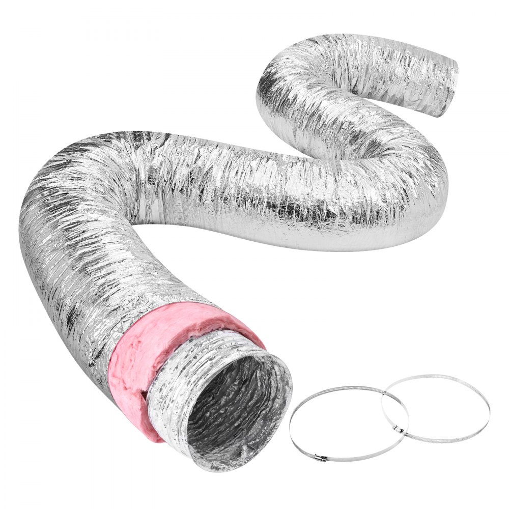 VEVOR Aluflexschlauch 7620mm lang Lüftungsschlauch Φ130mm Alu Flexrohr Luftkanal R-6 Thermischer Widerstandswert 25mm Rohrstärke Alurohr Schlauch Owens Corning-Isolierwatte Luftleitungen