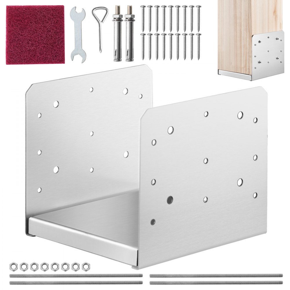 VEVOR Aufschraubhülse 190 x 200 x 180 mm U Pfostenträger aus Edelstahl mit Sprühbeschichtung Pfostenschuh mit vorgefertigten Schraubenlöchern Pfosten Ideal für Pergolen Verandageländern