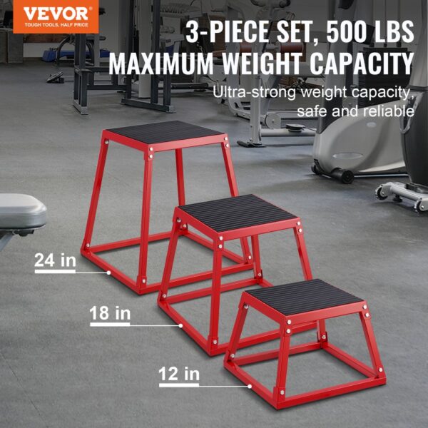 VEVOR 3-teilige Plyometrische Sprungboxen, 305/458/609 mm Plyometric Box Rot, Rutschfestes Fitness-Übungs-Step-Up-Box-Set für Heim-Fitness-Training, Konditions-Krafttraining, Jump Training Tragbar – Bild 2