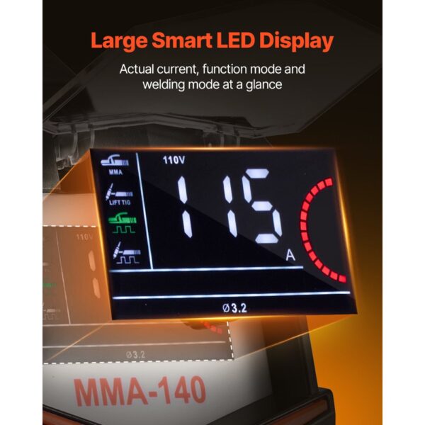 VEVOR WIG-Schweißgerät, 4-in-1-Schweißer (großes LED-Display) – DC-Puls-WIG/DC-Puls-MMA/Lift-WIG/MMA (Stick), Elektroschweißgerät mit synergischer Steuerung, IGBT-Wechselrichter, Heißstart – Bild 3