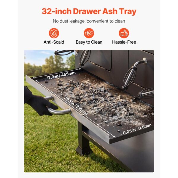 VEVOR Holzkohlegrill 0,50 m² Kohlegrillwagen mit 2 Anhebbaren Holzkohleschalen und Klappbaren Seitentischen, Hitzebeständiger, Pulverbeschichteter Stahlgrill für Terrassen- und Gartenpartys – Bild 5