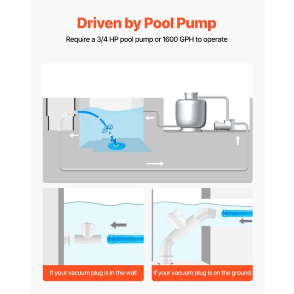 VEVOR Poolsauger mit Saugfunktion, Poolstaubsauger Poolreiniger mit Saugseite, Poolkehrmaschine mit 12 Schläuchen, geeignet für Einbaupools und Aufstellpools bis zu 6,1 x 10,7 m blau – Bild 5