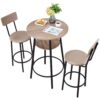 VEVOR Bartisch-Set (3-tlg.) mit 2 Barstühlen & abgerundeten Kanten, runder Kneipentisch Stehtisch (600 x 915 mm), Bistrotisch Esstisch Hellgrau, Schwarz, geeignet für Büro Minibar Frühstücksecke