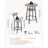 VEVOR Bartisch-Set (3-tlg.) mit 2 Barstühlen & abgerundeten Kanten, runder Kneipentisch Stehtisch (600 x 915 mm), Bistrotisch Esstisch Hellgrau, Schwarz, geeignet für Büro Minibar Frühstücksecke – Bild 3
