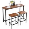 VEVOR Bartisch-Set (3-tlg.) mit 2 Barhocker & abgerundeten Kanten, rechteckiger Kneipentisch Stehtisch (120 x 40 x 90 cm), Bistrotisch Esstisch rustikales Braun Schwarz, geeignet für Büro Minibar