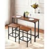 VEVOR Bartisch-Set (3-tlg.) mit 2 Barhocker & abgerundeten Kanten, rechteckiger Kneipentisch Stehtisch (120 x 40 x 90 cm), Bistrotisch Esstisch rustikales Braun Schwarz, geeignet für Büro Minibar – Bild 2