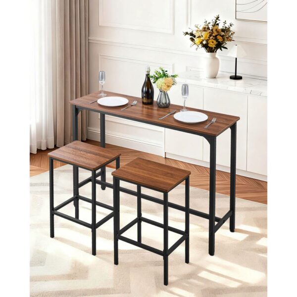 VEVOR Bartisch-Set (3-tlg.) mit 2 Barhocker & abgerundeten Kanten, rechteckiger Kneipentisch Stehtisch (120 x 40 x 90 cm), Bistrotisch Esstisch rustikales Braun Schwarz, geeignet für Büro Minibar – Bild 2
