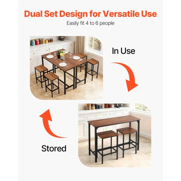 VEVOR Bartisch-Set (3-tlg.) mit 2 Barhocker & abgerundeten Kanten, rechteckiger Kneipentisch Stehtisch (120 x 40 x 90 cm), Bistrotisch Esstisch rustikales Braun Schwarz, geeignet für Büro Minibar – Bild 5