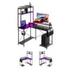 VEVOR Gaming Tisch L Form 1,2 m, Eck-Computertisch mit Monitorständer, Steckdosen, Verschiebbarem CPU-Ständer & Ablage, Eckschreibtisch 68 kg Tragfähigkeit, Gamertisch für Homeoffice