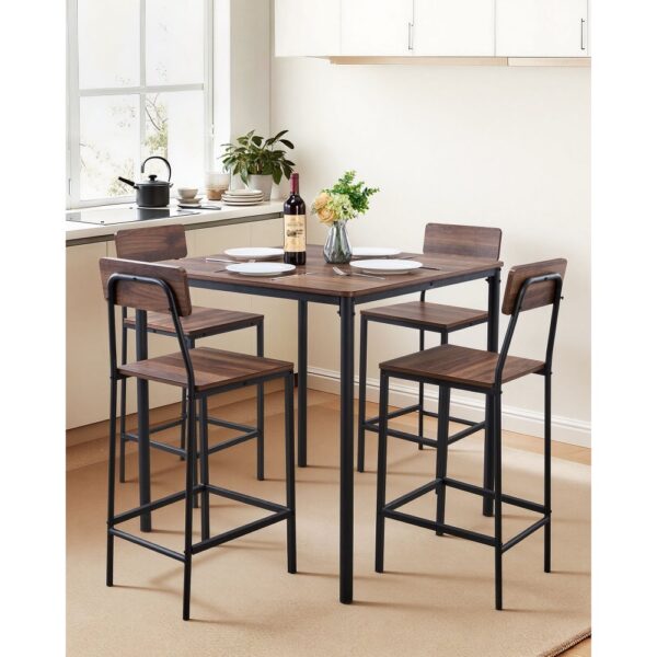 VEVOR Bartisch-Set (5-tlg.) mit 4 Barstühlen & abgerundeten Kanten, quadratischer Kneipentisch Stehtisch (90 x 90 x 91 cm), Bistrotisch Esstisch, geeignet für Büro Minibar Wohnzimmer Esszimmer – Bild 2