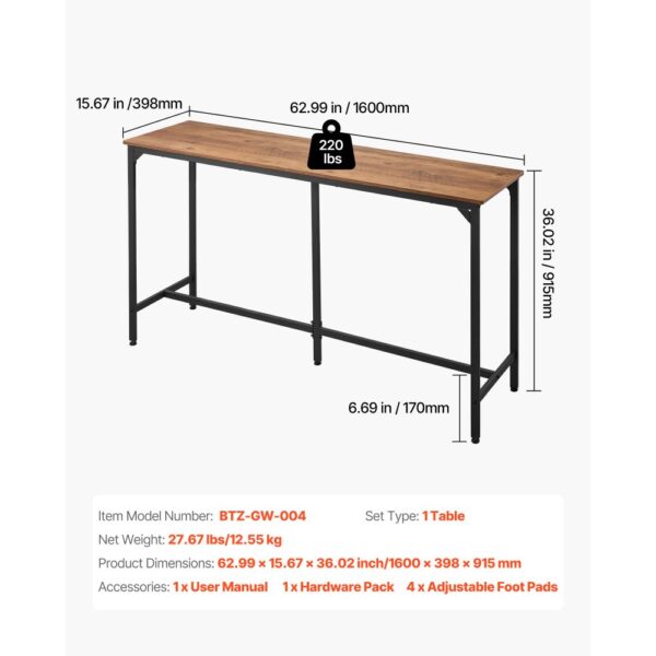 VEVOR Bartisch mit abgerundeten Kanten & ausziehbarem horizontalem Design, rechteckiger Kneipentisch Stehtisch (1600 x 398 x 915 mm), Bistrotisch Esstisch Hellbraun, Schwarz, geeignet für Minibar – Bild 3