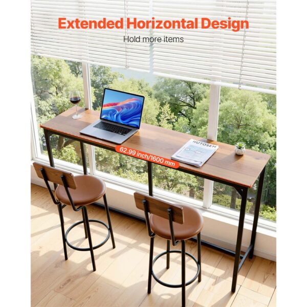 VEVOR Bartisch mit abgerundeten Kanten & ausziehbarem horizontalem Design, rechteckiger Kneipentisch Stehtisch (1600 x 398 x 915 mm), Bistrotisch Esstisch Hellbraun, Schwarz, geeignet für Minibar – Bild 5