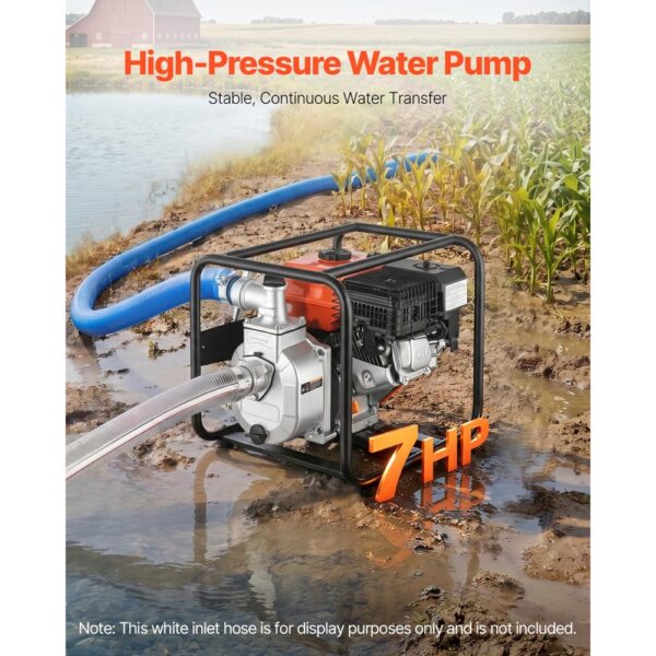 VEVOR Wasserpumpe Benzin 158 GPM, 2 Zoll Schmutzwasserpumpe 7 PS Motorpumpe Tragbar mit 7,62 m Förderschlauch & Gusseisenlaufrad Wasserförderpumpe für Bewässerung Entwässerung Baustellen Teiche – Bild 2