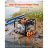 VEVOR Benzin Wasserpumpe 49,9 m Förderhöhe, Schmutzwasserpumpe 6 PS, Tragbare Motorpumpe, Benzinmotor mit 762 cm Auslassschlauch, Gusseisenlaufrad, Gartenpumpe für Bewässerung, Teiche & Pools – Bild 2