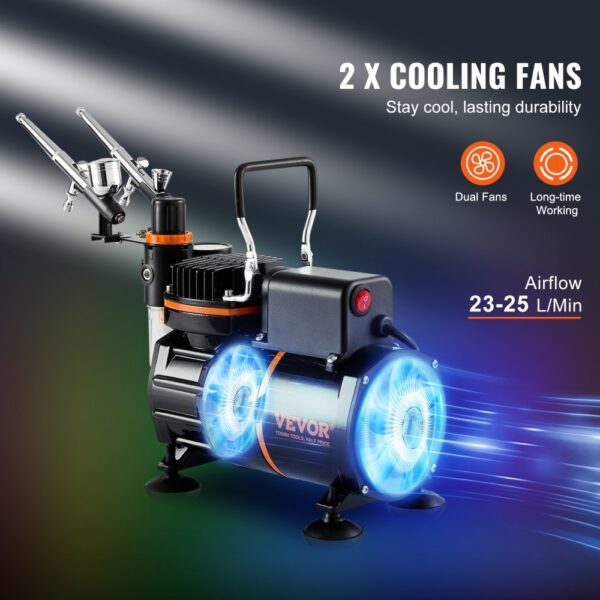 VEVOR Airbrush-Set, Luftkompressor mit Doppellüfter, professionelles Airbrush-System-Set mit 3 Airbrushes, Halter, Farbmischrad, Reinigungsbürsten-Set, Airbrush-Set für Kunst, Nägel, Kekse, Make-up, K – Bild 3
