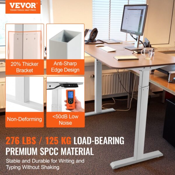 VEVOR Schreibtisch Gestell mit Doppelmotor, einstellbare Höhe 70-117 cm und Länge 110-178 cm, elektrisch verstellbares Tischgestell, ergonomische DIY-Arbeitsplatzbasis (nur weißer Rahmen) – Bild 2