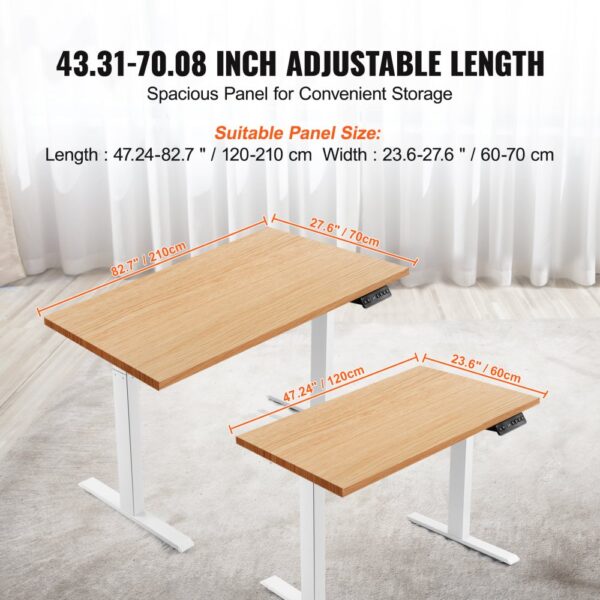 VEVOR Schreibtisch Gestell mit Doppelmotor, einstellbare Höhe 70-117 cm und Länge 110-178 cm, elektrisch verstellbares Tischgestell, ergonomische DIY-Arbeitsplatzbasis (nur weißer Rahmen) – Bild 3