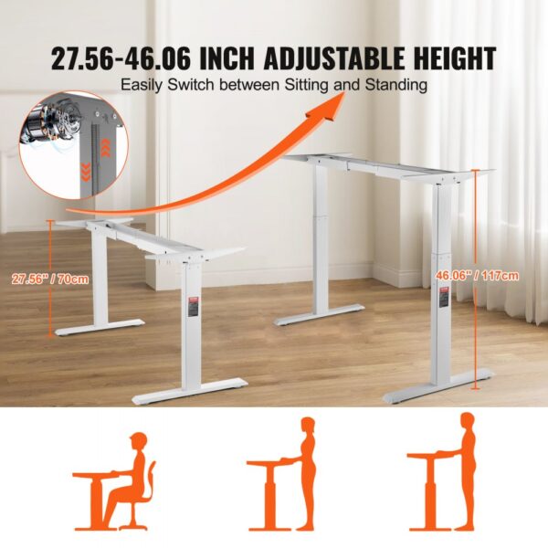VEVOR Schreibtisch Gestell mit Doppelmotor, einstellbare Höhe 70-117 cm und Länge 110-178 cm, elektrisch verstellbares Tischgestell, ergonomische DIY-Arbeitsplatzbasis (nur weißer Rahmen) – Bild 4