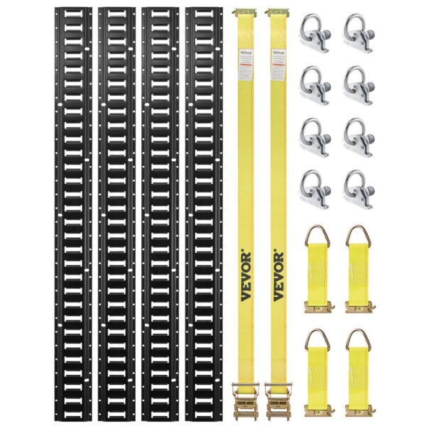 VEVOR E-Track-Zurrschienen-Set, 18-teilig, 1524 mm E-Tracks-Set, inkl. 4 Stahlschienen & 8 O-Ring-Anker & 4 Zurrgurte mit D-Ring & 2 Ratschengurten, Sicherungszubehör für Lastenmotorräder, 907 kg VEVOR E-Track-Zurrschienen-Set, 18-teilig, 1524 mm E-Tracks-Set, inkl. 4 Stahlschienen & 8 O-Ring-Anker & 4 Zurrgurte mit D-Ring & 2 Ratschengurten, Sicherungszubehör für Lastenmotorräder, 907 kg