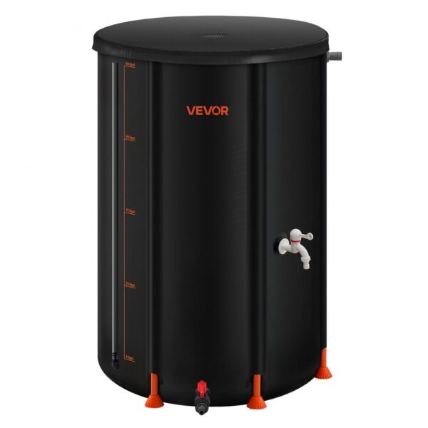 VEVOR Regentonne faltbar, 250 L tragbares Regenfass, Regenwassertank, 500D PVC-Regenwassersammelsystem, Wassertank, Regenwassertonne mit Zapfhahn und Überlaufset, Schwarz
