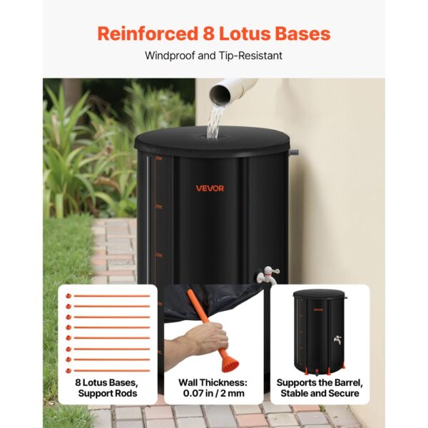 VEVOR Regentonne faltbar, 250 L tragbares Regenfass, Regenwassertank, 500D PVC-Regenwassersammelsystem, Wassertank, Regenwassertonne mit Zapfhahn und Überlaufset, Schwarz – Bild 3