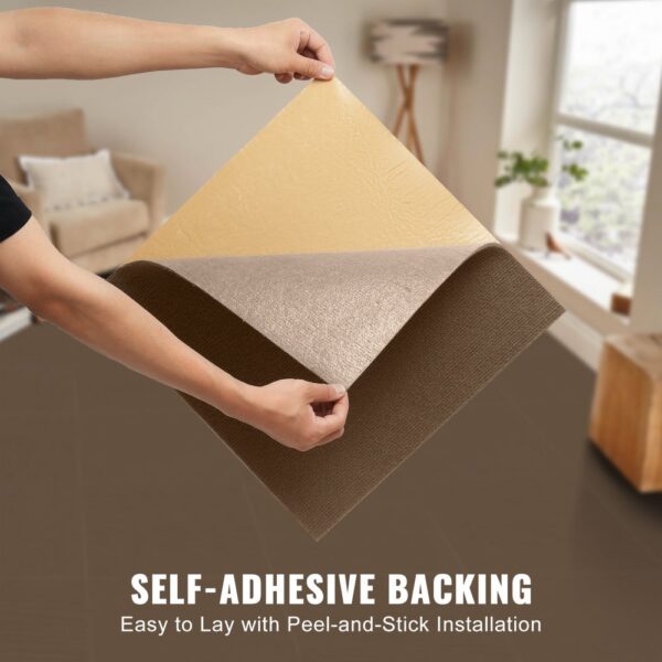 VEVOR Teppichfliesen zum Abziehen und Aufkleben, 457x457mm, selbstklebende Teppichbodenfliesen, weich gepolsterte Teppichfliesen, DIY-Installation für Schlafzimmer, Wohnzimmer (10 Stk., Dunkelbraun) – Bild 4