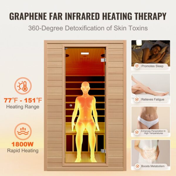 VEVOR 2-Personen-Ferninfrarotsauna, Heimsaunakabine aus Infrarot-Hemlockholz mit niedrigem EMF und gehärteter Glastür, Bluetooth-Lautsprecher, für den Innenbereich, 1800 W – Bild 3