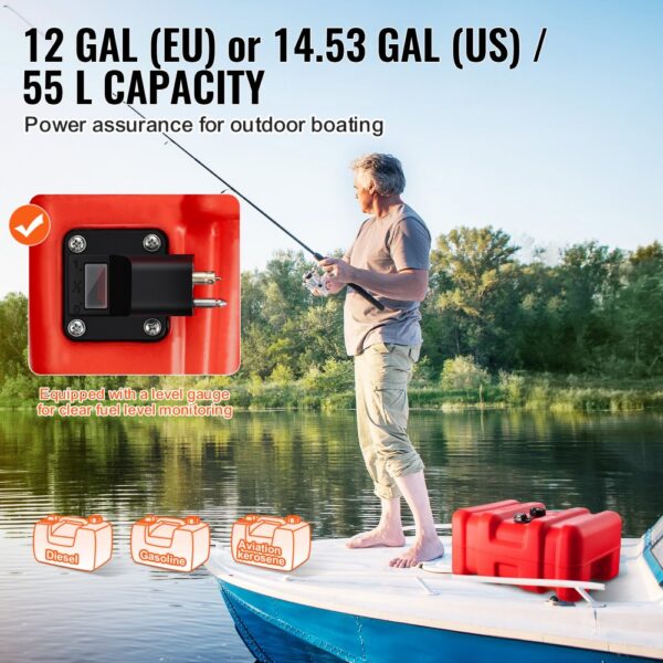 VEVOR Marine-Kraftstofftank, 55 L, tragbarer Bootstank mit Außenbordmotor, Kunststoff-Außenbord-Kraftstofftank für Marineboote mit Schlauch, leicht zu tragen für Yacht, Fischerboot, Deckboot, rot – Bild 4