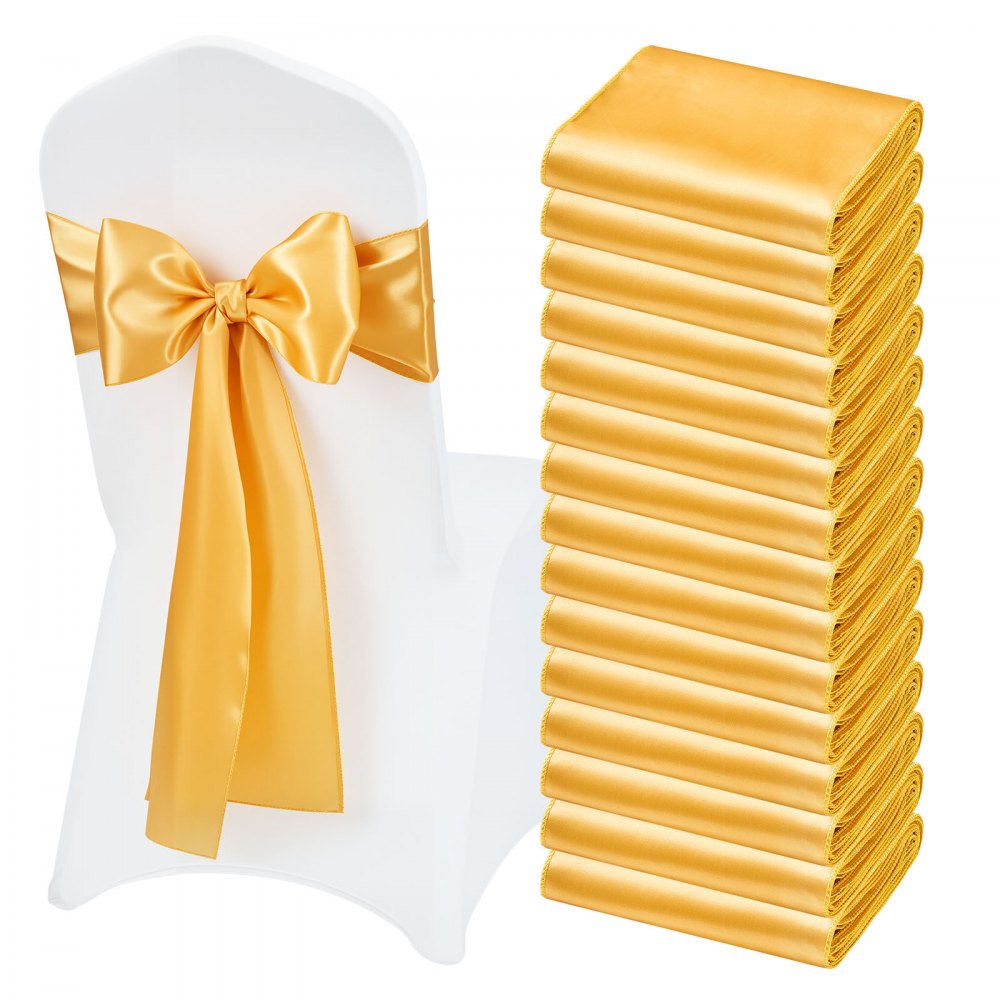 VEVOR Stretch-Stuhlschärpen mit Schleifen aus Spandex, Stuhlhussen & Stretch-Stuhlschärpen, Elastische Stuhlbänder, Passende Stuhldekoration für Hochzeiten, Partys und Feste (50 Stück, Gold)