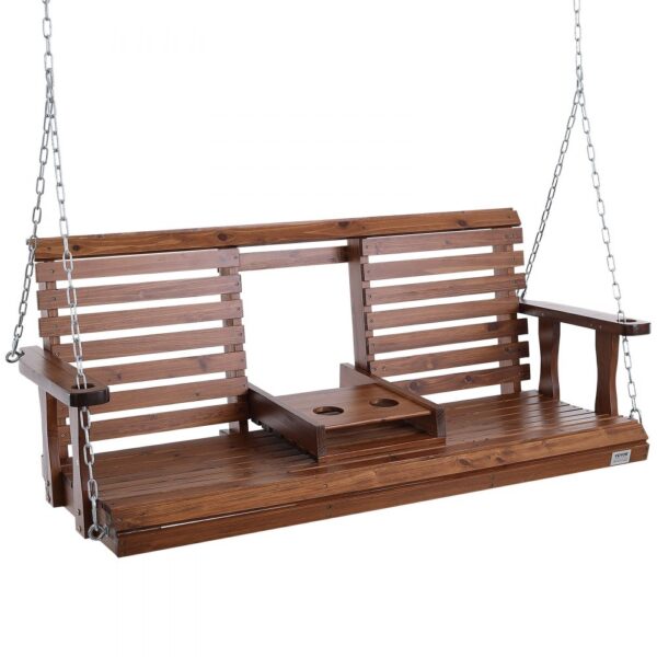 VEVOR Hollywoodschaukel Zedernholz, 1523x710x600mm, Terrassenschaukel für Hof und Garten, verbesserte Tragkraft von ca. 400 kg, robuste Schaukelstuhlbank mit Aufhängeketten für den Außenbereich, braun