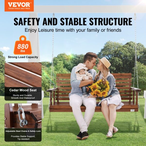 VEVOR Hollywoodschaukel Zedernholz, 1523x710x600mm, Terrassenschaukel für Hof und Garten, verbesserte Tragkraft von ca. 400 kg, robuste Schaukelstuhlbank mit Aufhängeketten für den Außenbereich, braun – Bild 2