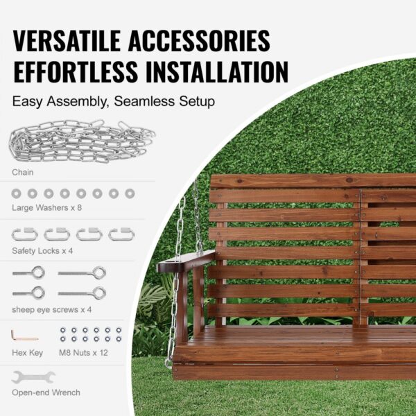 VEVOR Hollywoodschaukel Zedernholz, 1523x710x600mm, Terrassenschaukel für Hof und Garten, verbesserte Tragkraft von ca. 400 kg, robuste Schaukelstuhlbank mit Aufhängeketten für den Außenbereich, braun – Bild 5