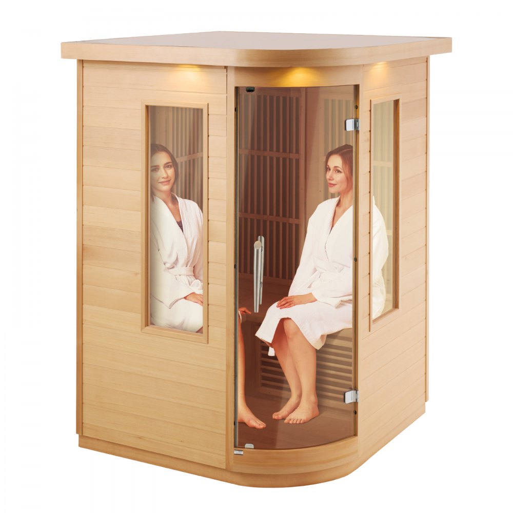 VEVOR Ferninfrarot-Holzsauna, Sauna-Spa für Zuhause, für 2 Personen, Niedrige EMF-Ferninfrarot-Sauna mit gehärteter Glastür & LED-Mehrfarbenlampe & Bluetooth-Lautsprechern, 2 kW für den Innenbereich