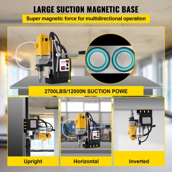 VEVOR 1100 W Magnetbohrmaschine mit 40mm Bohrdurchmesser MD40 Magnetbohrmaschine 12000 N Magnetkraft Magnetbohrsystem 670 U/min mit 6-teiligem HSS-Ringschneider-Set – Bild 3