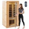 VEVOR Ferninfrarot-Holzsauna, Sauna-Spa für Zuhause für 1 bis 2 Personen, Niedrige EMF-Ferninfrarot-Sauna aus Hemlockholz mit gehärteter Glastür & mehrfarbiger Lampe & Bluetooth-Lautsprecher & Farblichttherapie,