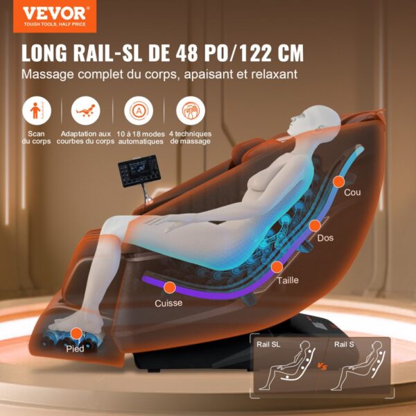 VEVOR Massagesessel mit flexibler SL-Schiene, 3D-Ganzkörper-Shiatsu-Massagegerät, Schwerelosigkeit, 10 bis 18 Automatikmodi, Heizung, Bluetooth-Lautsprecher, Luftkissen und Touchscreen 150 kg – Bild 2