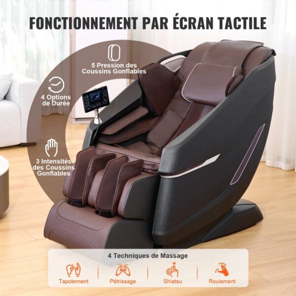 VEVOR Massagesessel mit flexibler SL-Schiene, 3D-Ganzkörper-Shiatsu-Massagegerät, Schwerelosigkeit, 10 bis 18 Automatikmodi, Heizung, Bluetooth-Lautsprecher, Luftkissen und Touchscreen 150 kg – Bild 4