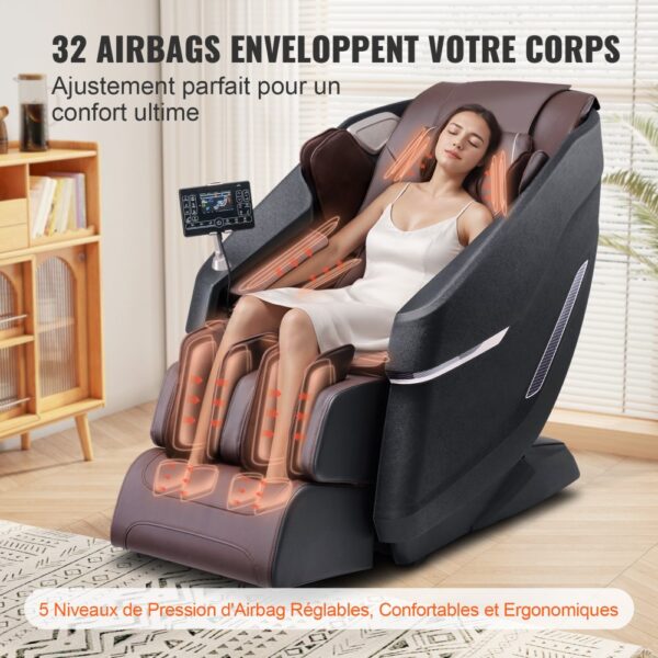 VEVOR Massagesessel mit flexibler SL-Schiene, 3D-Ganzkörper-Shiatsu-Massagegerät, Schwerelosigkeit, 10 bis 18 Automatikmodi, Heizung, Bluetooth-Lautsprecher, Luftkissen und Touchscreen 150 kg – Bild 5