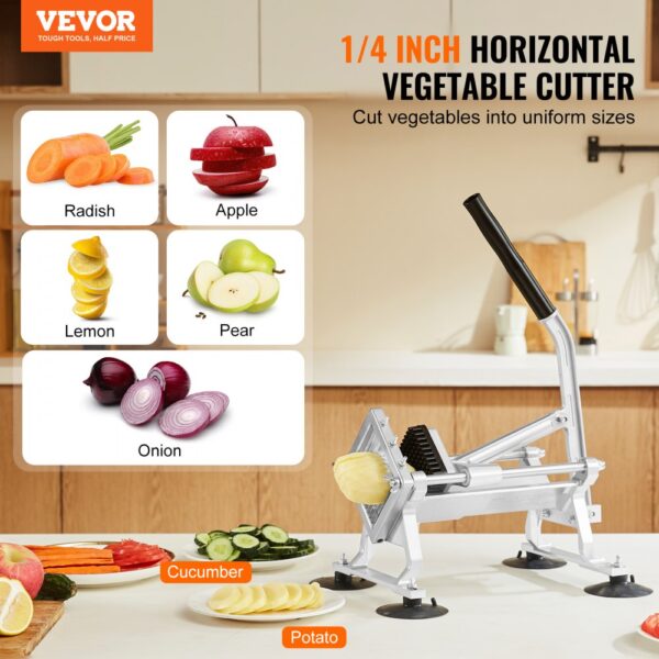 VEVOR Kommerzieller Gemüseschneider, 1/4 Zoll Obstschneider, Gemüseschneider aus Edelstahl & Aluminiumlegierung, Manueller Gemüseschneider, für Radieschen, Zwiebeln, Kartoffeln, Zitronen – Bild 2 VEVOR Kommerzieller Gemüseschneider, 1/4 Zoll Obstschneider, Gemüseschneider aus Edelstahl & Aluminiumlegierung, Manueller Gemüseschneider, für Radieschen, Zwiebeln, Kartoffeln, Zitronen – Bild 2