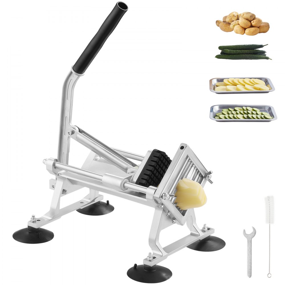 VEVOR Kommerzieller Gemüseschneider, 3/8 Zoll Obstschneider, Gemüseschneider aus Edelstahl & Aluminiumlegierung, Schneider mit rutschfesten Füßen, für Radieschen, Zwiebeln, Kartoffeln, Zitronen