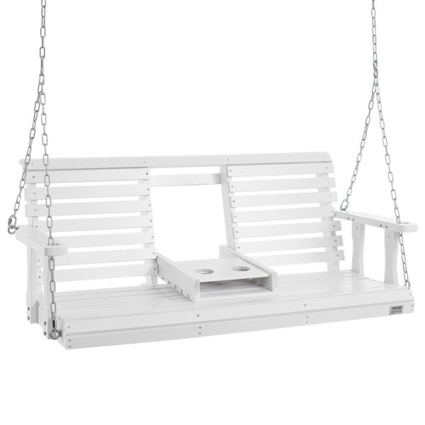VEVOR Hollywoodschaukel Zedernholz, 1523x710x600mm, Terrassenschaukel für Hof und Garten, verbesserte Tragkraft von ca. 400 kg, robuste Schaukelstuhlbank mit Aufhängeketten für den Außenbereich, weiß