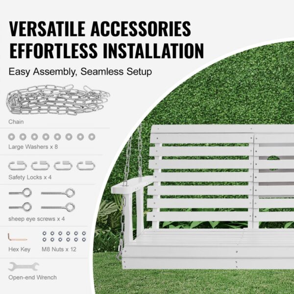 VEVOR Hollywoodschaukel Zedernholz, 1523x710x600mm, Terrassenschaukel für Hof und Garten, verbesserte Tragkraft von ca. 400 kg, robuste Schaukelstuhlbank mit Aufhängeketten für den Außenbereich, weiß – Bild 5